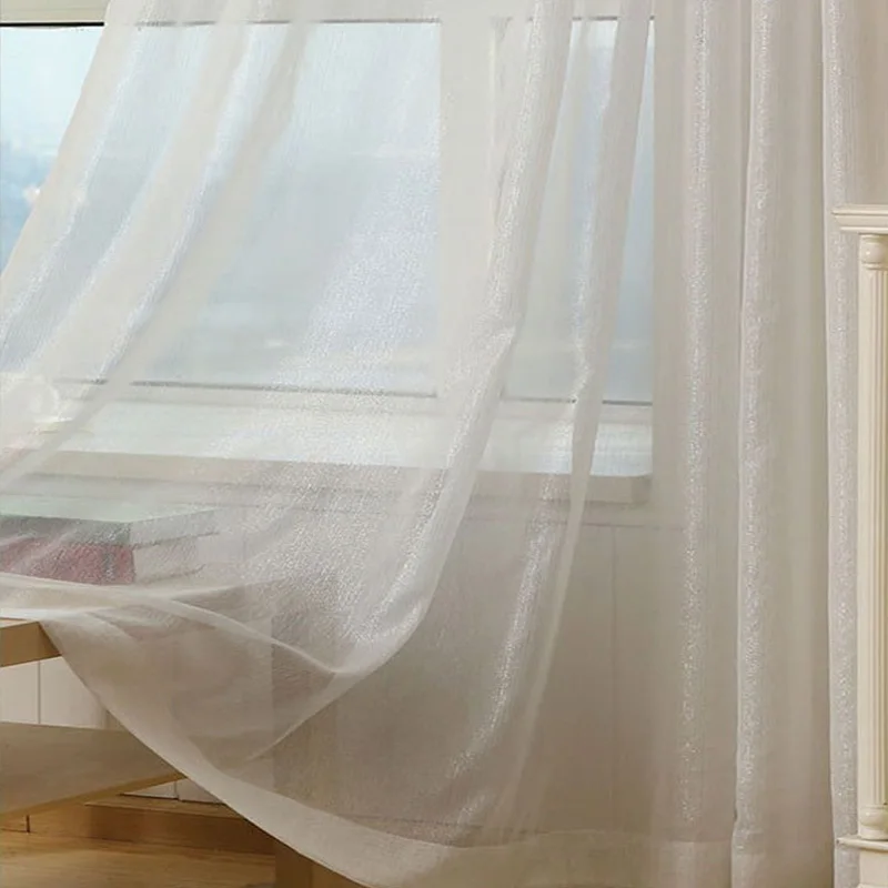 Cortina transparente blanca sólida de plata brillante moderna para tratamientos de ventana de dormitorio tul para sala de estar cocina tela de gasa Romana Cortina transparente blanca sólida de plata brillante moderna para tratamientos de ventana de dormitorio tul para sala de estar cocina tela de gasa Romana