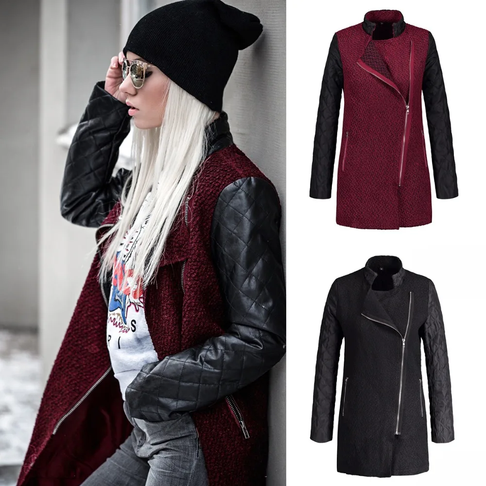 Модная женская Лоскутная Длинная шерстяная куртка из искусственной кожи с рукавами, пальто, ветровка, повседневные пальто, верхняя одежда в уличном стиле SD22Q321A