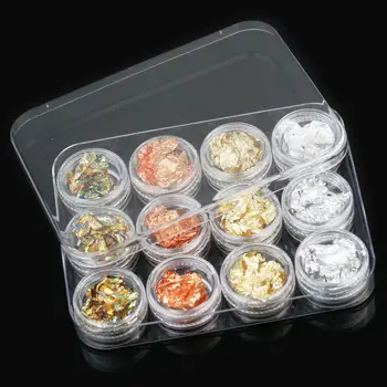 

12 Box Gold Silver Copper FOIL Paillette Chip Nail Art Design Tips Decorations