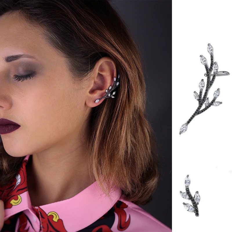 

Be 8 New Simple Design Popular Fashion Plant Tree Black Clear Stone AAA CZ Stud Earrings for Women Party Accessories Bijoux E846
