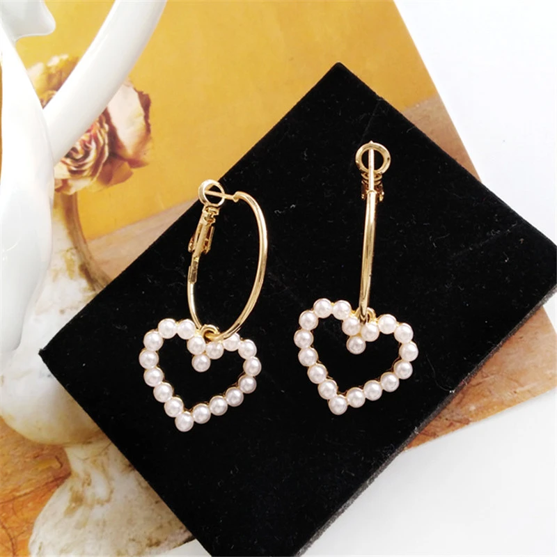 ファッション真珠のイヤリングシンプルなハートスタッドピアス美しい学生イヤリングかわいいロマンチックな真珠のイヤリング Stud Earrings Aliexpress