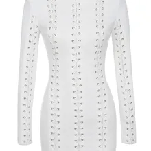 Белые Длинные рукава Для женщин пикантные с круглым вырезом облегающее Бандажное платье элегантные знаменитости вечерние платье+ костюм