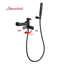 Smesiteli 2017 Brass Matte Black Finish Bathroom Shower Faucet Bath Faucet Mixer Tap With Hand Shower Head Set Wall Mounted 1Kit smesiteli classic style all copper round handheld shower head pvc hose connector adjustable wall holder black matte black finish