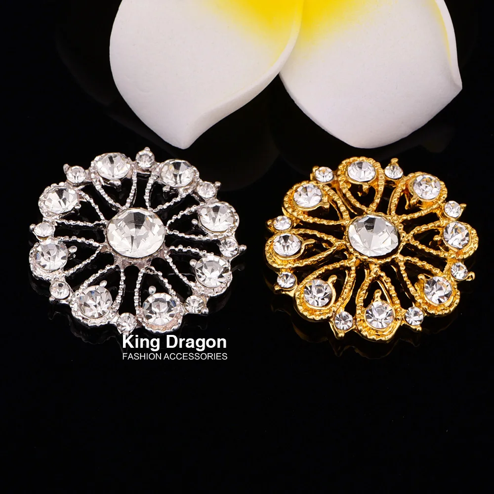 

Rhinestone Button Embellishment Without Loop 27MM 5PCS/lot Flat Back Silver Color Or Gold Color Craft Decoration