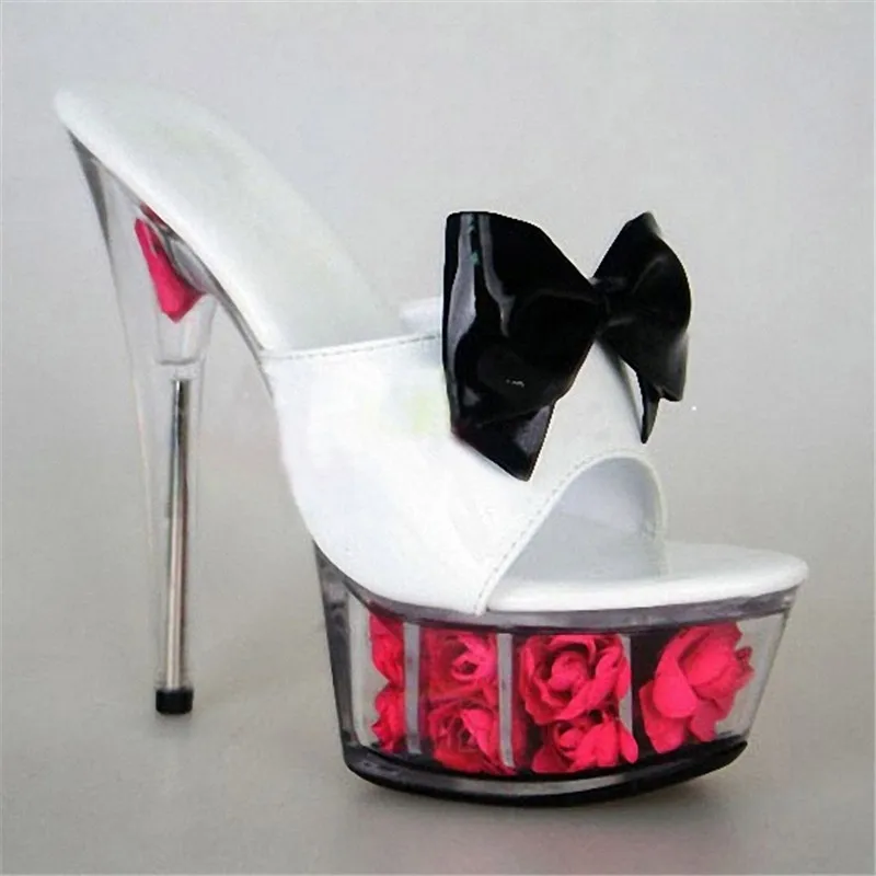 Декоративные лепестки роз на высоком каблуке 15 см; пикантные босоножки с бантом; прозрачные танцевальные туфли с 6 дюймовыми кристаллами