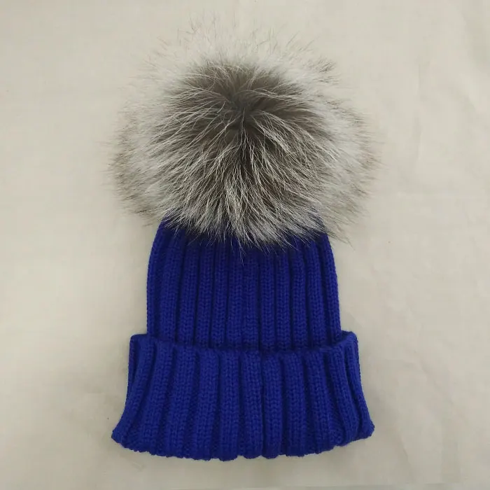 Новое теплая зимняя коллекция мериносовой шерсти Gorros шапочка съемный подлинной серебряной лисицы пом англичане вязаные шапки для мужчин - Цвет: royal blue