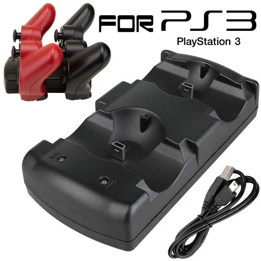 Двойной Зарядное устройство Стенд для док-станции + USB кабель для Игровые приставки PS3/контроллер движения