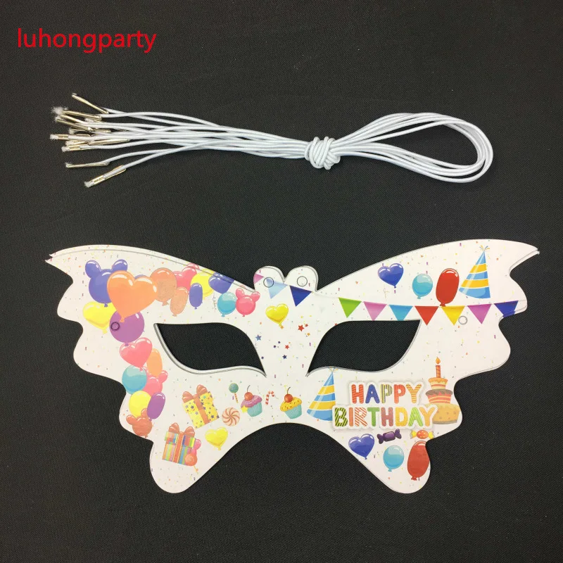 12pcs Happy Birthday Balloon Cake Masks with strings for kids Eye Mask