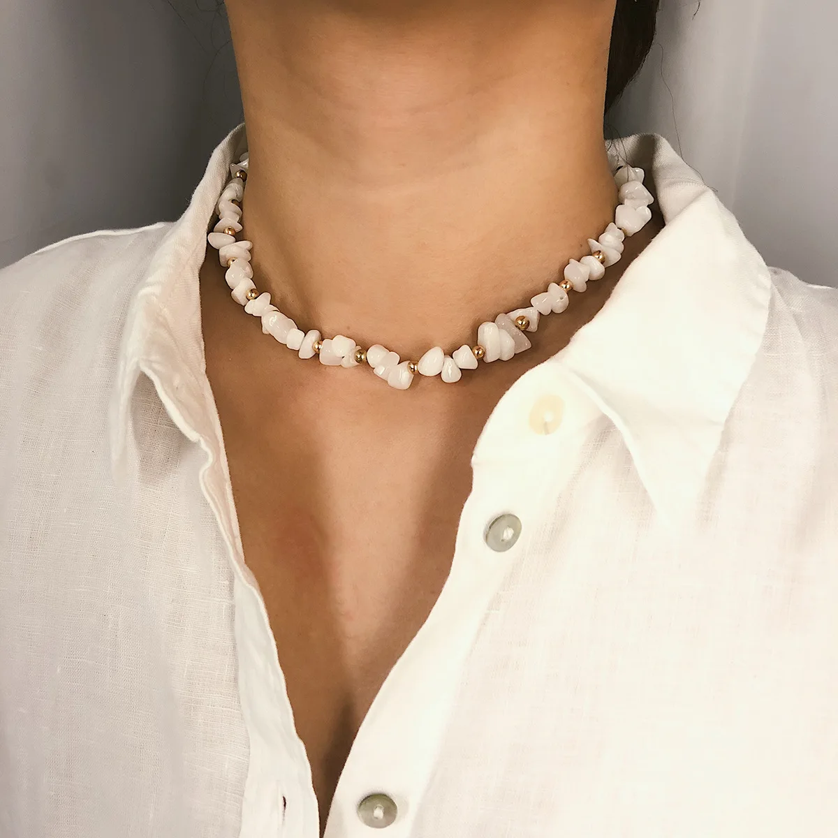 

2019 Natural Stone Necklace Women Personalized Short Choker Necklace for Lady Fashion Checker Neck Female Chocker Gifts Collar