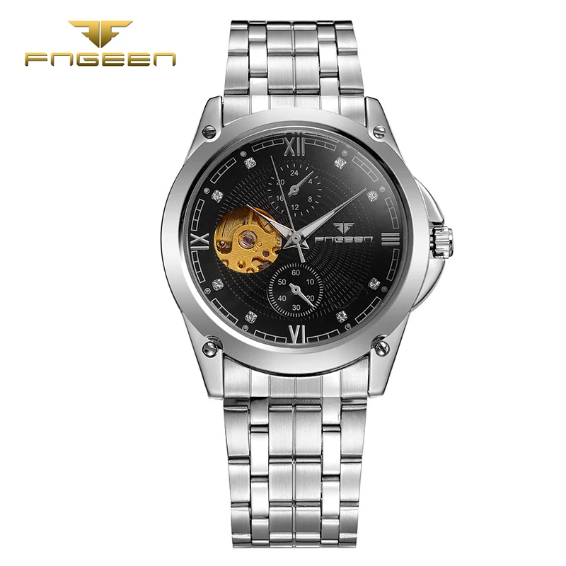 

FNGEEN hollow Stainless Steel Horloges Mineral Automatic Waterproof Watch Men Fashion Watches Quality Clock Wristwatch Military