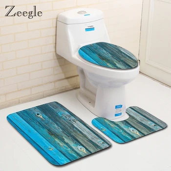 

Zeegle Anti-slip Bath Mat Bathroom Carpet Flannel Mats For Toilet Bathroom Floor Mats Wood Printed 3pcs/set Bathroom Rug