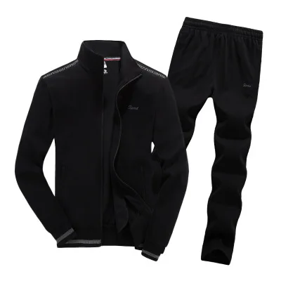 Мужские комплекты, куртка+ спортивные штаны, Мужская брендовая одежда, комплект из двух предметов, модный спортивный костюм больших размеров 8xl, весенне-осенние хлопковые комплекты - Цвет: Черный