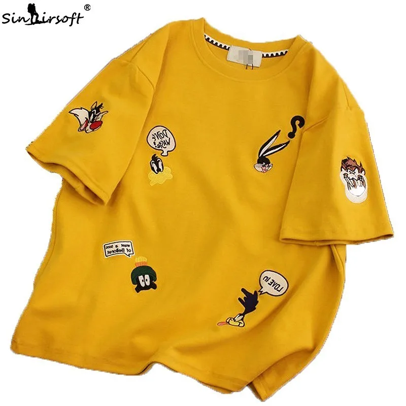 

Women's Summer Bunny Embroidery Korean Style 2019 New Short Sleeve T-Shirt Round Neck Half Sleeve Wild Top T Shirt Women Tshirt