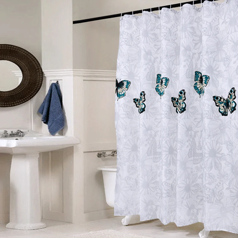 Billig Elegante Schmetterling Wasserdicht Polyester Dusche Vorhang Dicken Waschbar Bad Vorhänge Mehltau Resistent Qualität Bad Vorhang