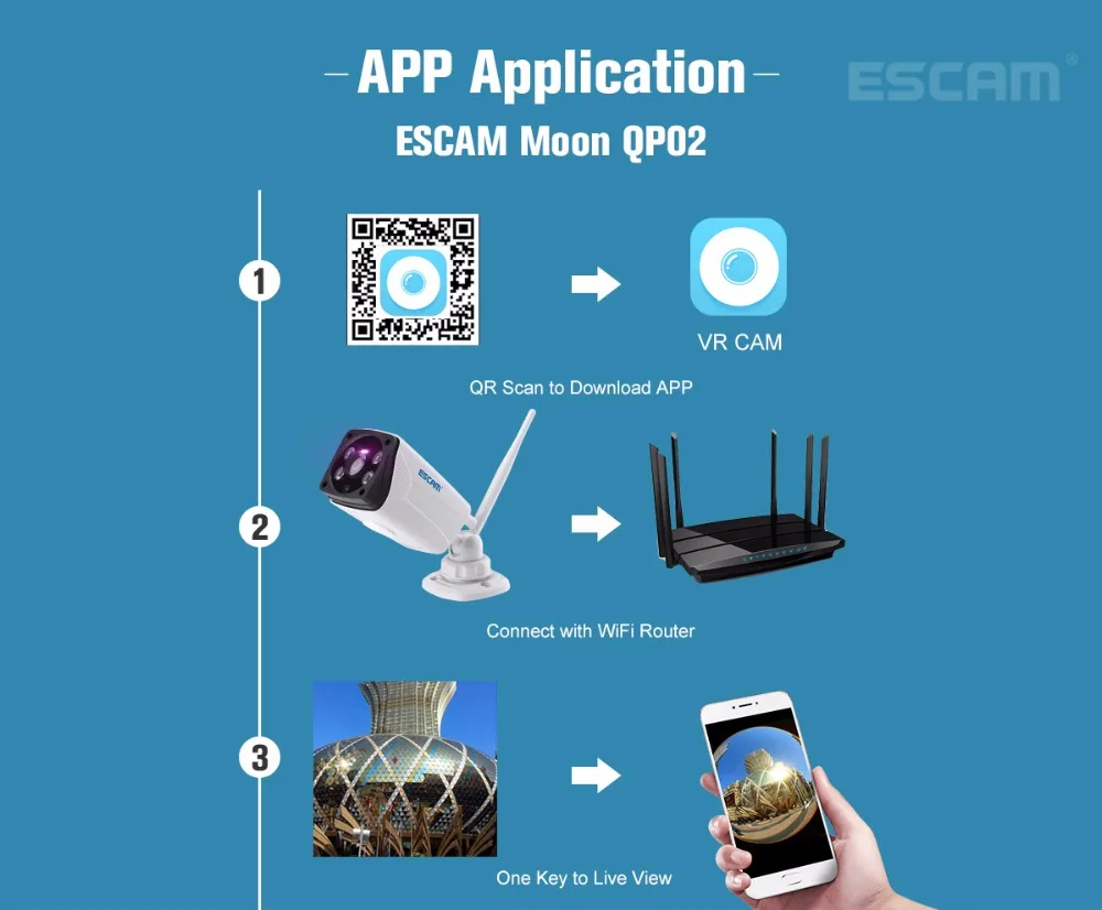 Escam Moon QP02 2MP HD 1080P WIFI Alarm Camera Outdoor Bullet IR-Cut 180 degree Security ip Camera Support Max 64G TF card (12)