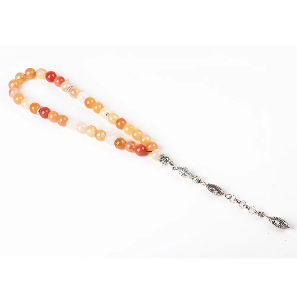2018 новый камень дизайн tasbih оранжевый Агат 10 мм с посеребренным taseel|tasbih silver| |