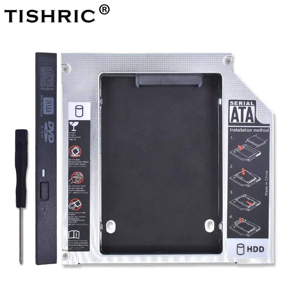 TISHRIC алюминиевый 2-ой HDD Caddy 12,7 мм IDE to SATA 3,0 адаптер для 2," SSD HDD DVD чехол Корпус для ноутбука CD-ROM Optibay