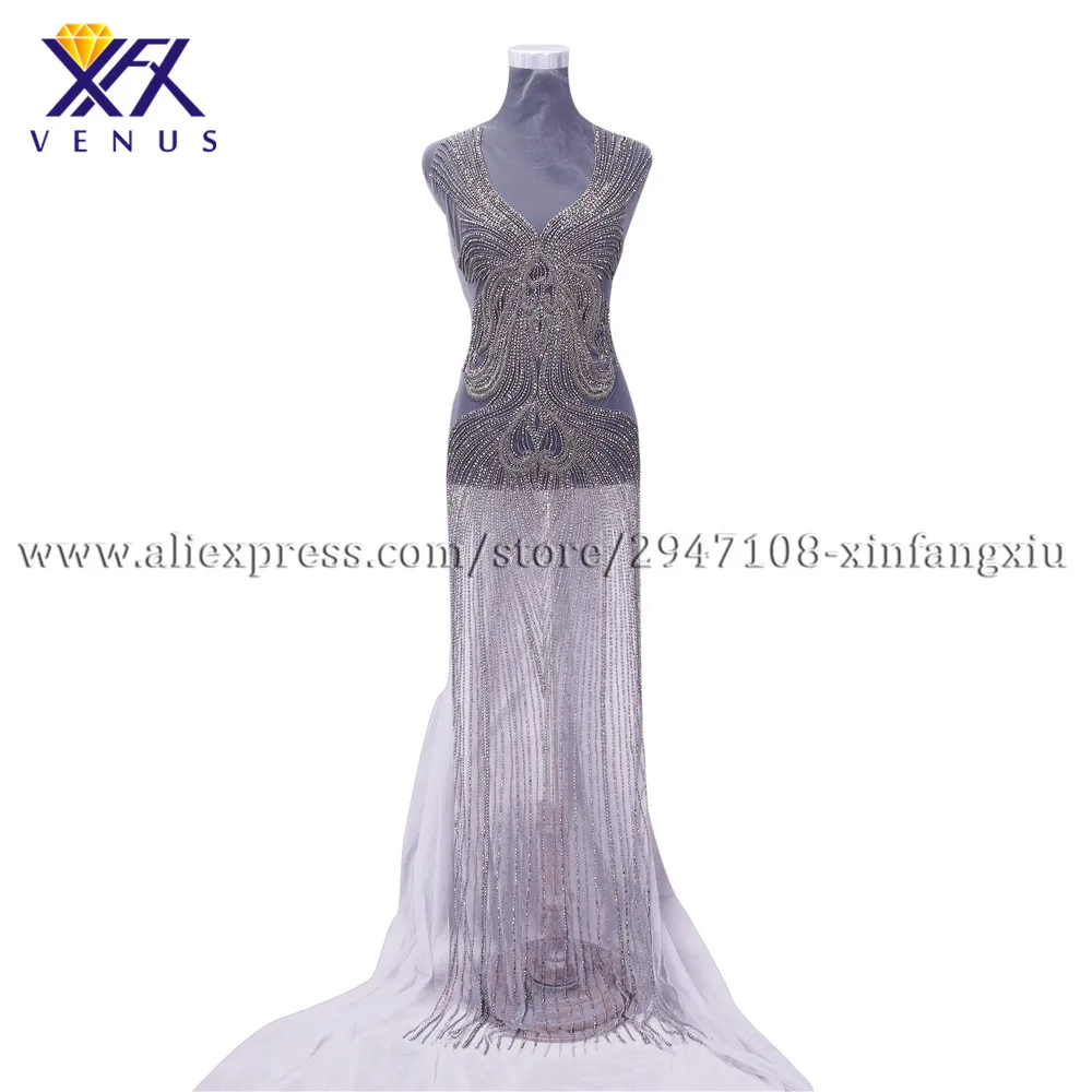 

XFX VENUS Special handmade wedding rhinestone applique Long Patches crystal Bridal Long Trim Dress for Evening 1 set