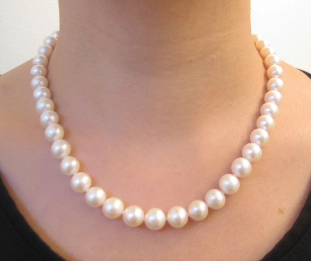 

FREE SHIPPING HOT sell new Style >>>>> 9mm Rare big natural white freshwater pearl necklace 585 Gold