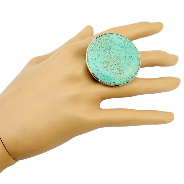 Fashion Bohemian Style Silver Color Women Finger Ring Big Round Green Stone Adju Fashion Bohemian Style Silver Color Women Finger Ring Big Round Green Stone Adju