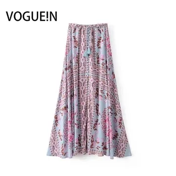 

VOGUE!N New Womens Ladies Vintage Ethnic Floral Print Button Down Maxi Asymmetrical Hem Skirt