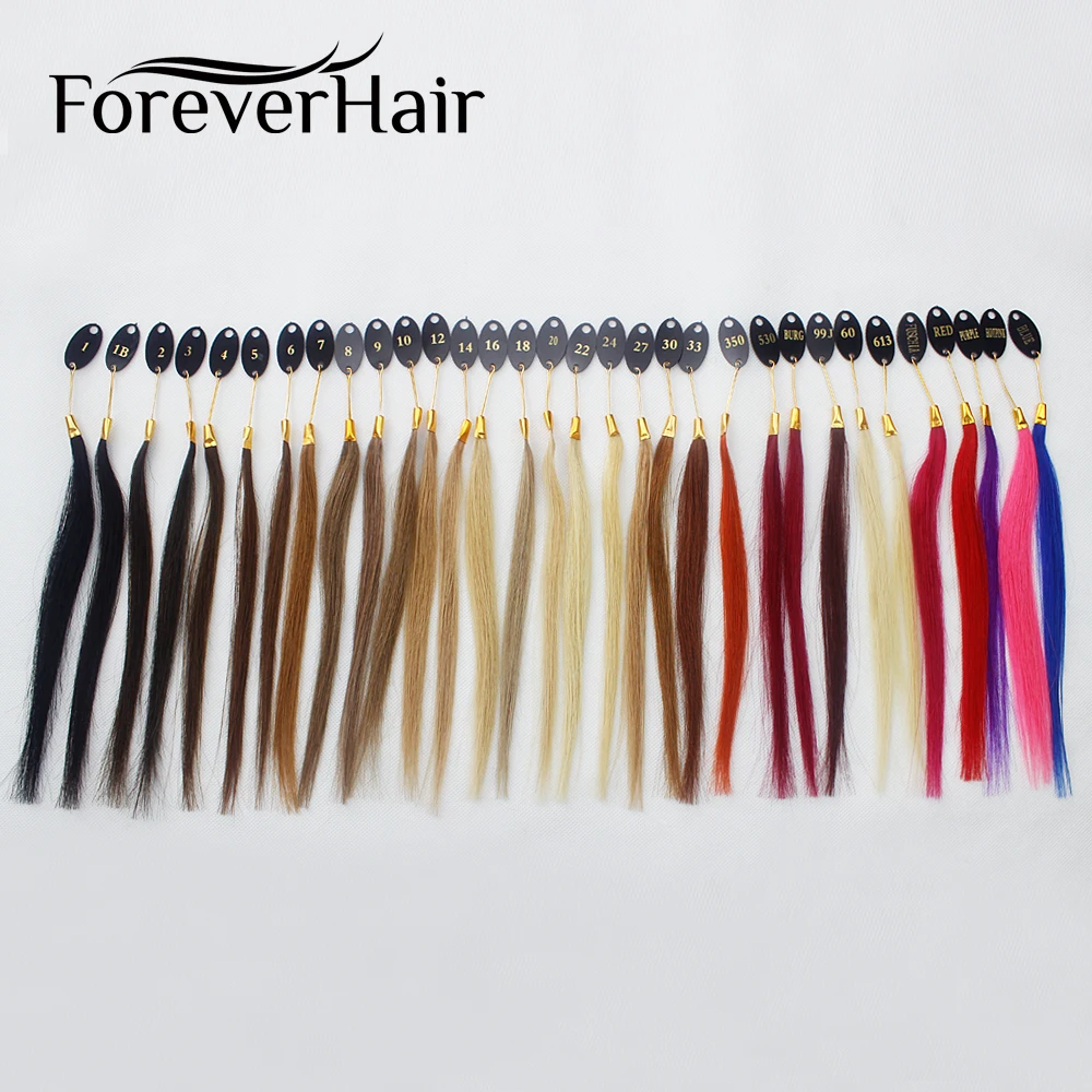 Forever Hair 100% Remy Human Hair Color Rings/ Color Charts 32 Colors Available Can Be Dyed For Salon Sample Free Shipping