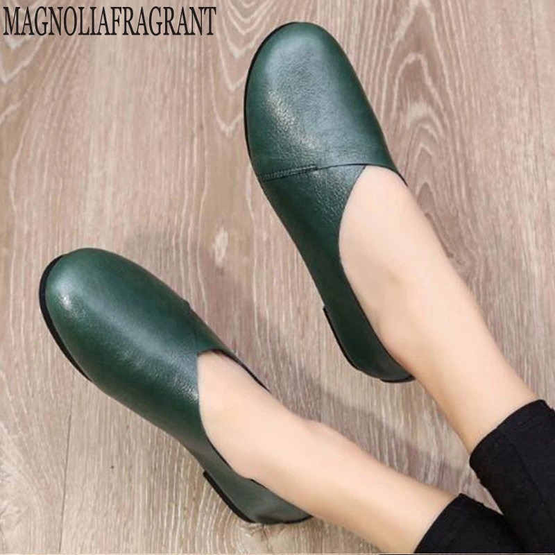 

New fashion women's shoes retro round head leather handmade flat shoes shallow mouth comfortable outdoor single shoes mm415
