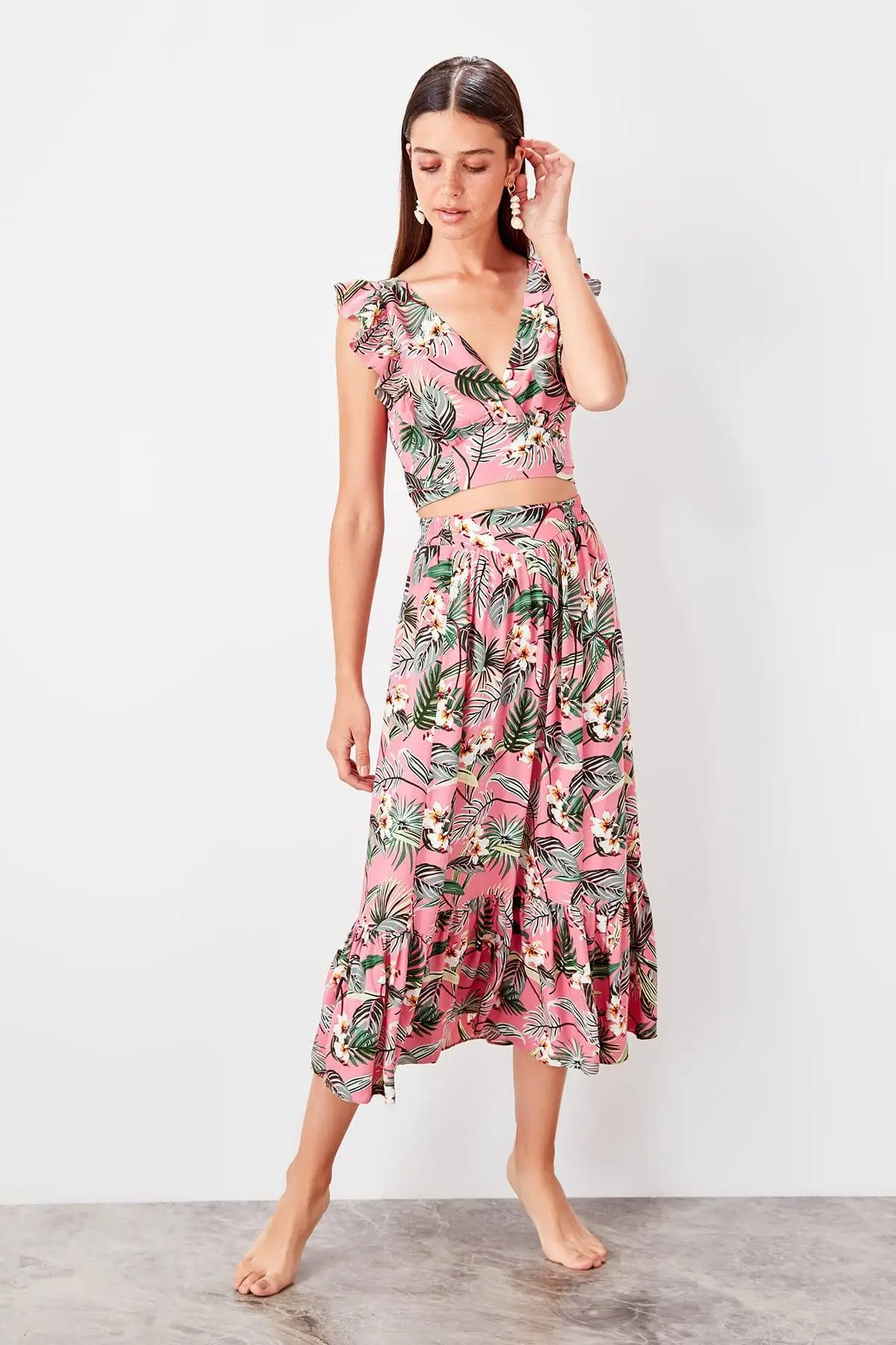 Trendyol розовый цветочный узор низ/топ костюмы TBESS19BB0247|Спортивные костюмы| |
