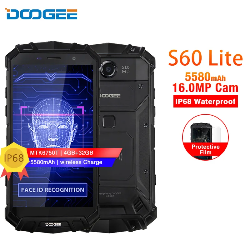 DOOGEE S60 Lite IP68 Waterproof 5.2&quot FHD Mobile Phone Android 7.0 Helio P25 Octa Core 4GB 32GB 16MP 5580mAh wireless Charge NFC |
