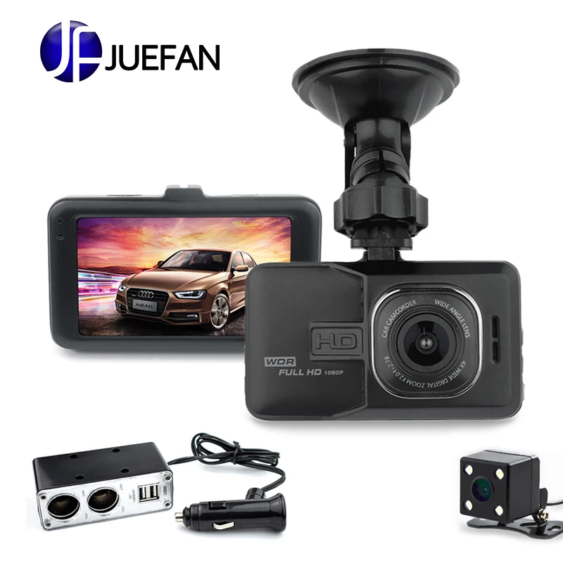 JUEFAN SD18 Автомобильная камера DVR Автомобильные видеорегистраторы 170 градусов угол Full HD 1080P двойной объектив видео рекордер Русский язык видеорегистратор