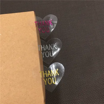 

3.2x2.8cm 100Pcs/Lot Heart Shaped Waterproof Pvc Self-adhesive Sticker Hot Stamping Thank You Series Jewelry Sealing Stickers