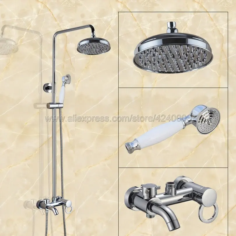 

Bathroom Rainfall Shower Faucet Set Bathtub Mixer Tap With Hand Sprayer Wall Mounted Bath Shower Sets Krs332