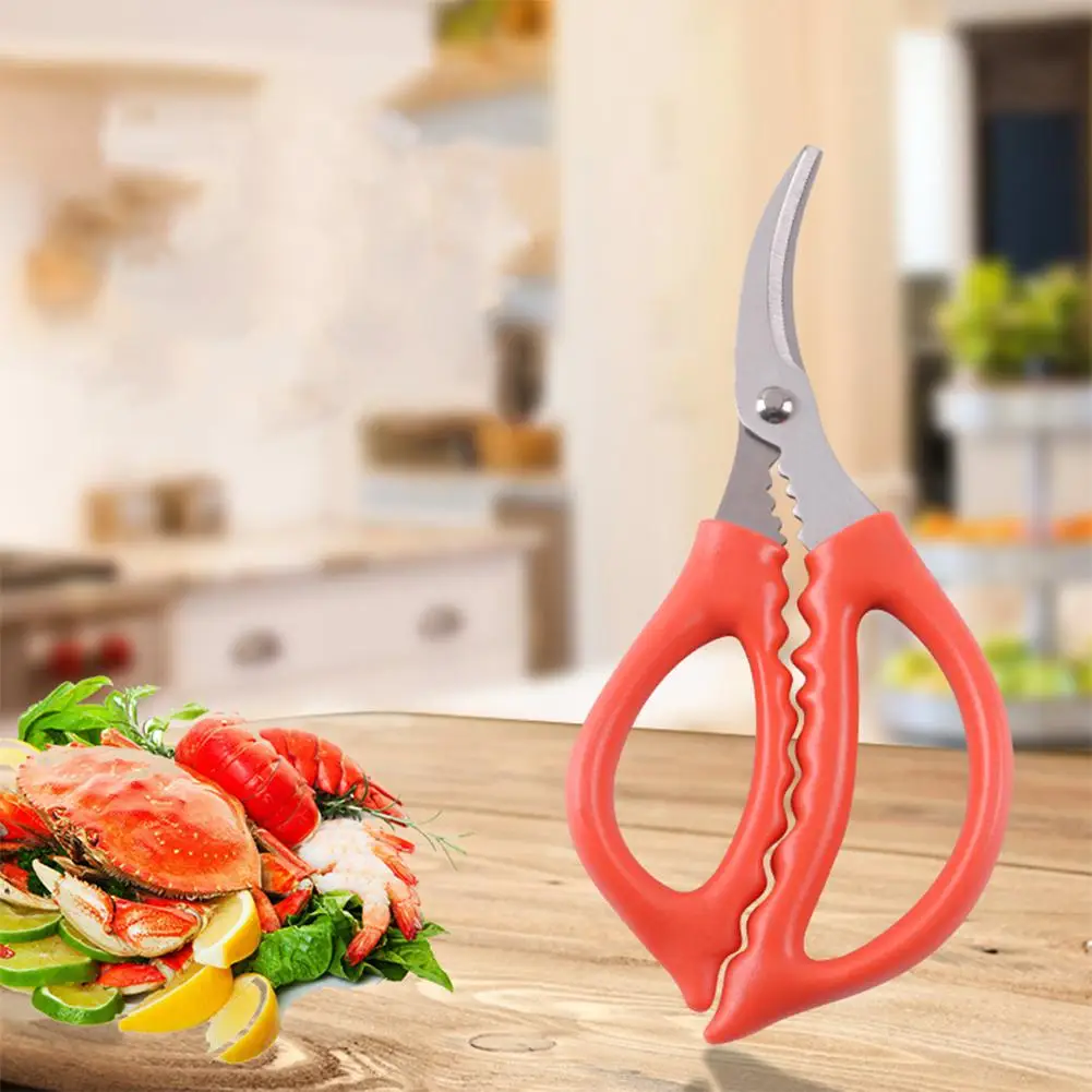 

1pc Multifunctional Kitchen Scissors Stainless Steel Curved Seafood Scissors Kitchen Tool Food Processing Supplies