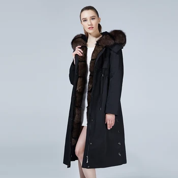 

Park with fur women's long with hood and rabbit lining fox fur coat high quality and warm，have two colors