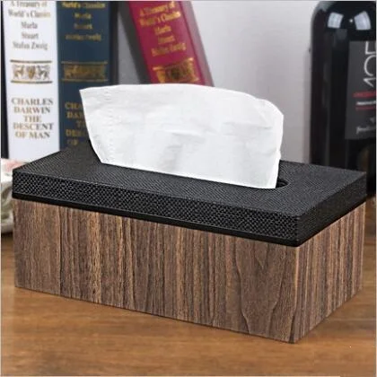 

high quality PU leather Wooden structures tissue box napkin holder for toilet paper holder napkin holders PZJH021
