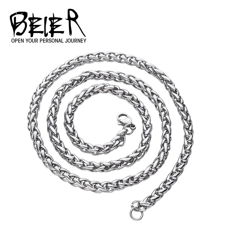 

Beier 3/4mm stainless steel necklace trendy chain necklace boy man necklace chain Silver Color BN1006