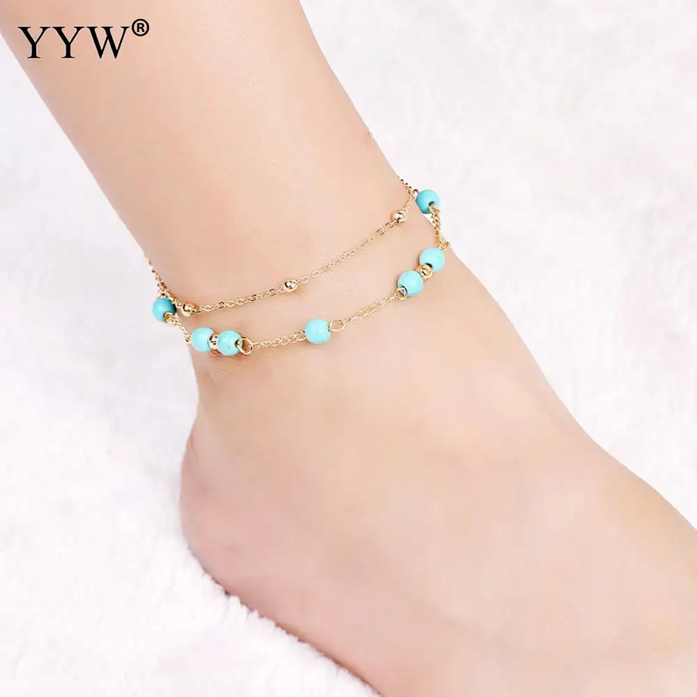 Brass Anklet Blue Stone 1.5Inch extender chain plated twist chain woman
