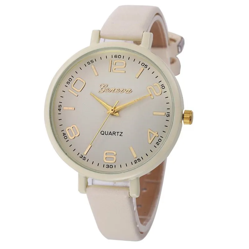 2018 New Fashion Beige Casual Women Watches Checkers Geneva Watches Faux Leather Quartz Analog Wrist Watch feminino 30