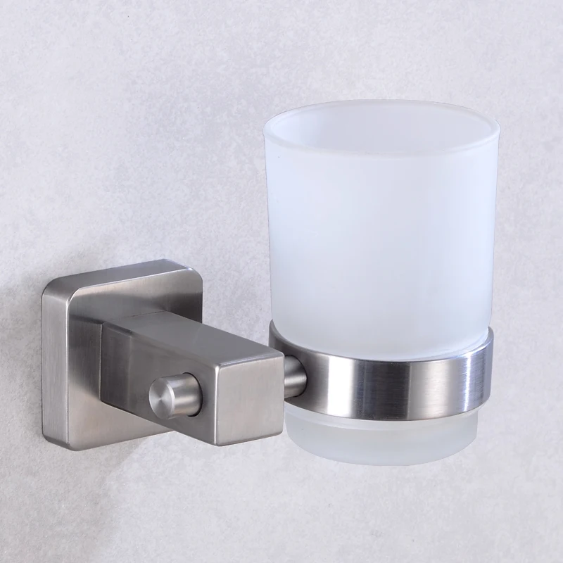 Stainless Steel Cup Tumbler Holders Glass Cup Wall Mounted Toothbrush Tooth Cup Holders Set Storage Shelf Bathroom Accessories