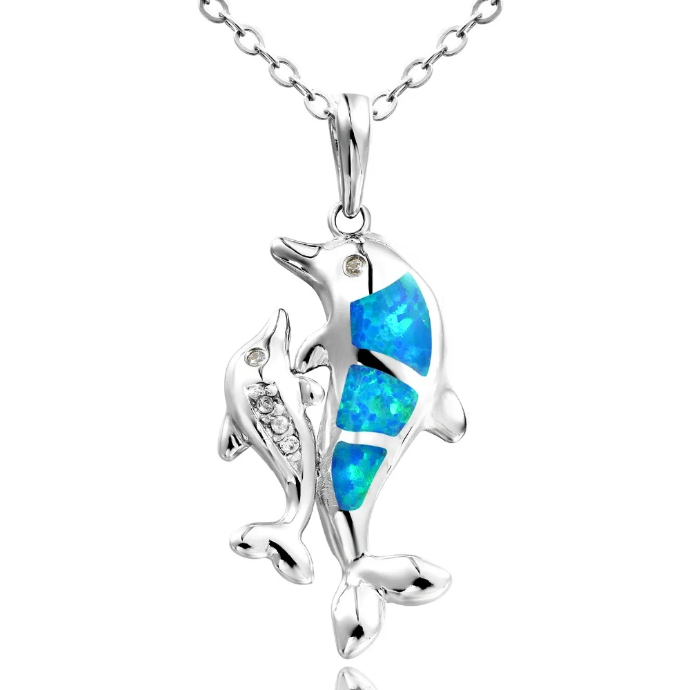 925 Sterling Silver Rhodium Plated Blue Opal Cubic Zirconia Anchor Pendant