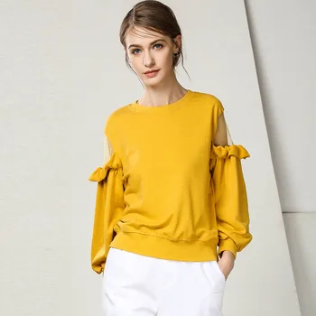 

Woman Sweatshirt Long Sleeve 2018 Streetwear Pullovers Lantern Sleeve O-neck Sweatshirt Women Hoodies Women Black YELLOW
