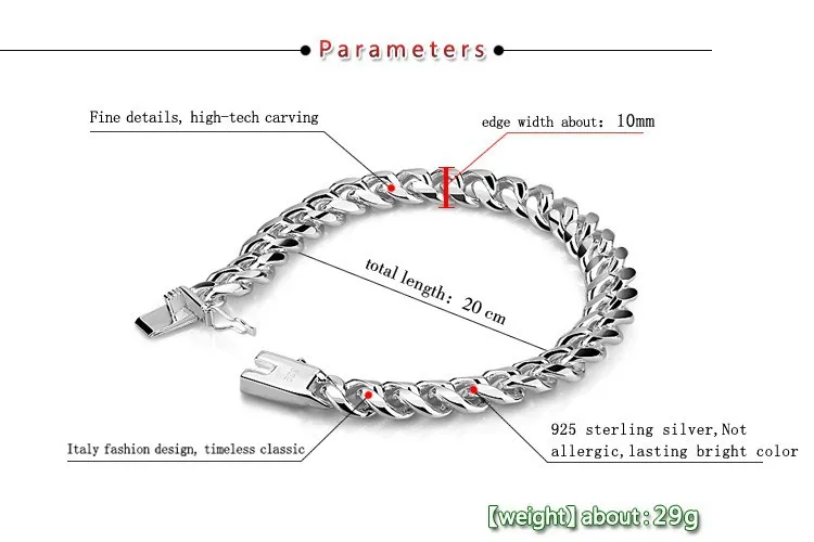 Модный мужской браслет из серебра 925 пробы, ширина 10 мм, 20 см, браслет из стерлингового серебра, мужские ювелирные изделия, подарок