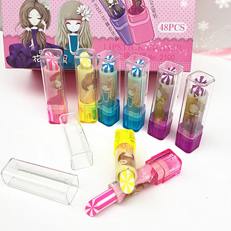 

Flower girl Lipstick Erasers Cute fruit Writing Drawing Rubber Pencil Eraser Cute Stationery For Kids Gifts school supplies