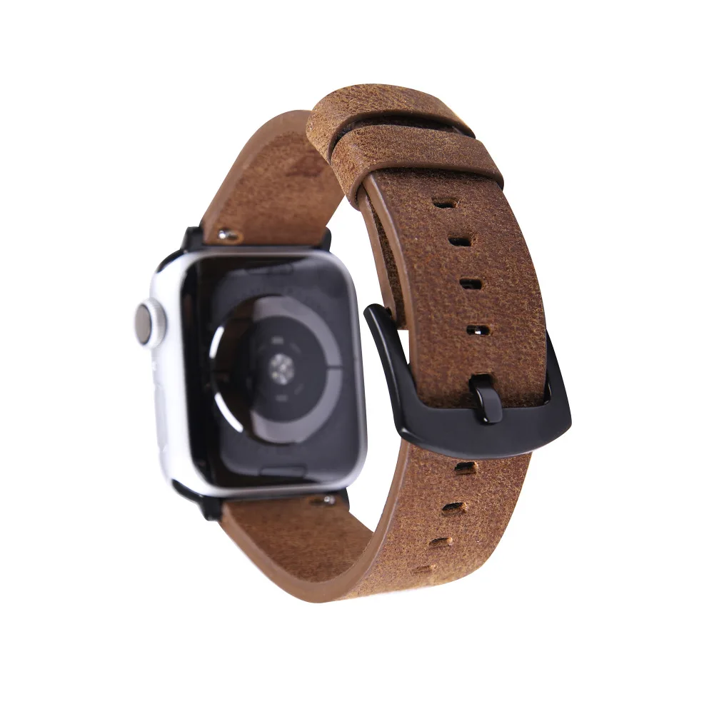 Для Apple Watch Band Series 6 SE 5 4 3 2 ремешок из натуральной кожи черный/коричневый