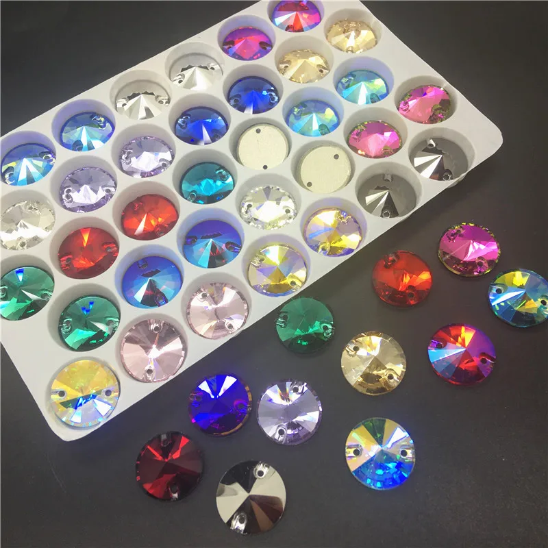 

K9 Sew On 3200 Crystal Rivoli Sew On Stones Flatback 10 12 14 16 mm Round Sewing Glass Crystal Beads for dress jewelry