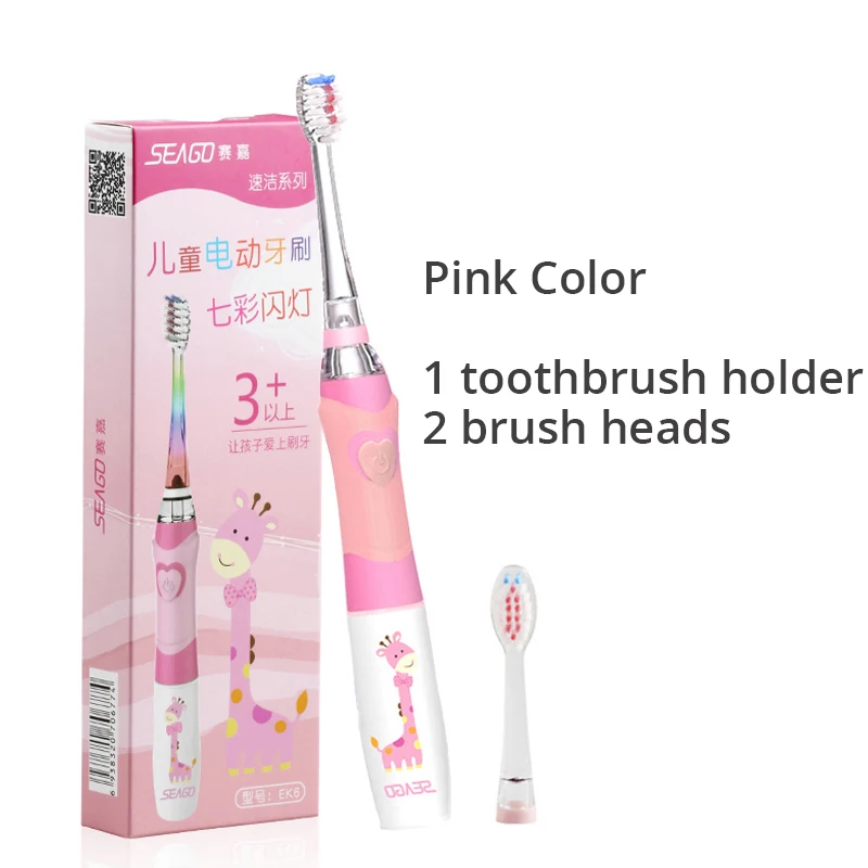Seago Kids Sonic электрическая зубная щетка с мягкой щетиной, водонепроницаемая сменная щетка, лучший подарок для детей - Цвет: pink toothbrush