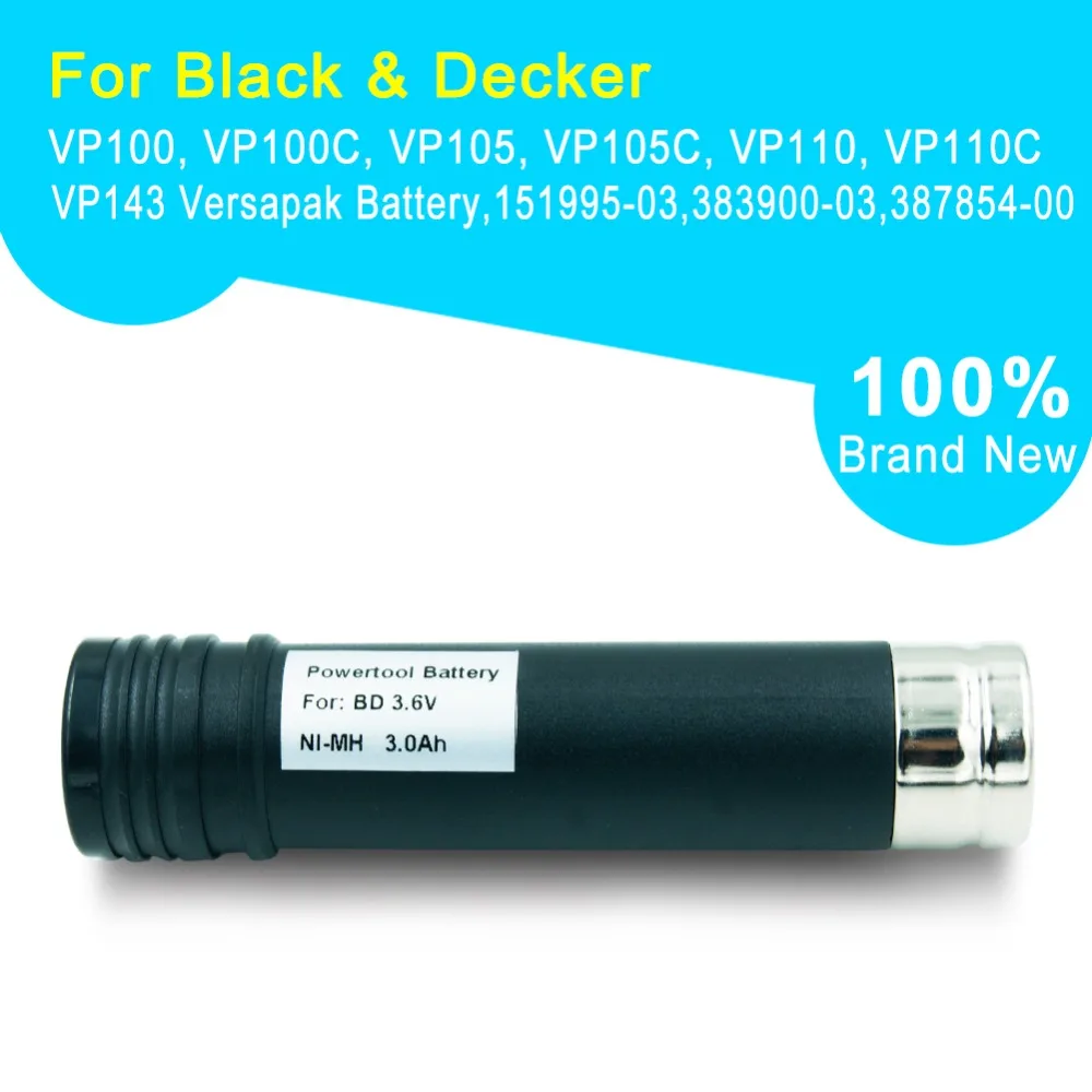 2X for Black and Decker 3.6V 3.0Ah Ni-Mh Battery Versapak Gold VP100 VP100C 2PCS 2X for Black and Decker 3.6V 3.0Ah Ni-Mh Battery Versapak Gold VP100 VP100C 2PCS