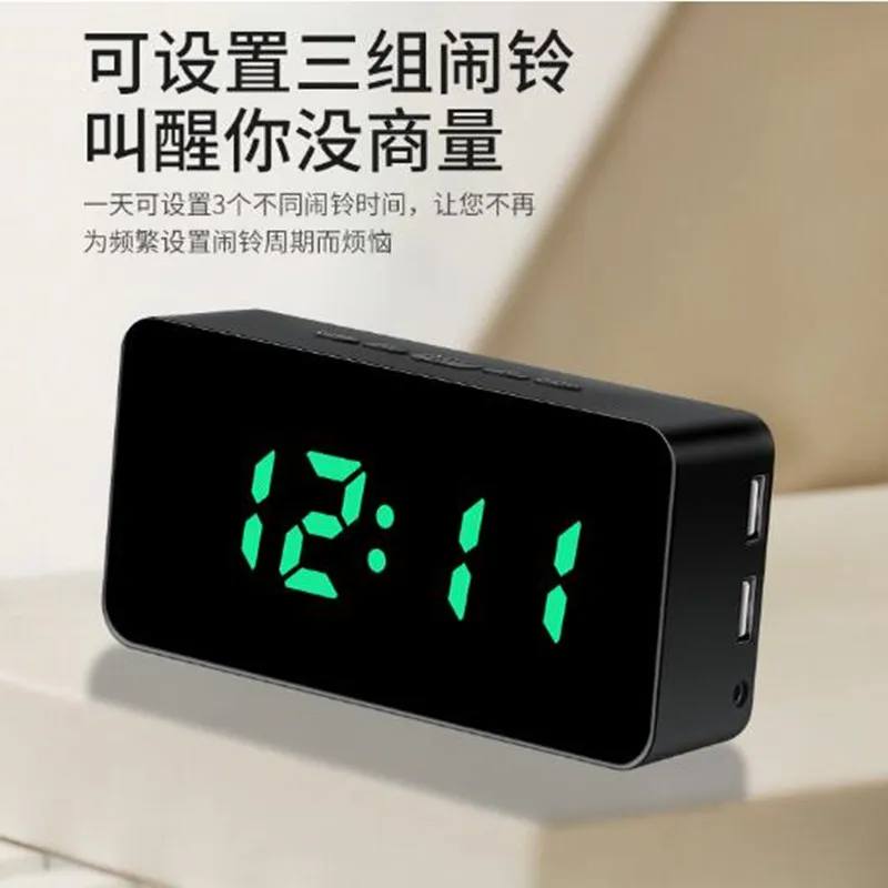 

LED Mirror Alarm Clock Digital USB function Snooze Wake Up Light Electronic Large Time Temperature Display Make Up Table Clock