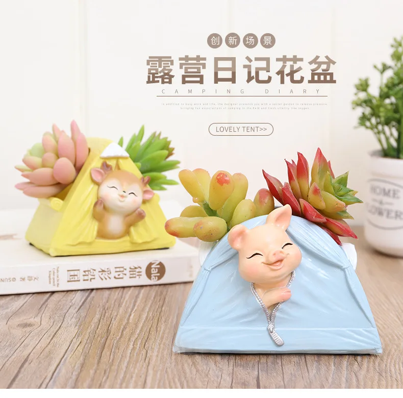 1 piece lovely Flower pot Mini camping animal Cactus Planter Pots Macaron Succulent Plant Flowerpot for kids YXYT (12)