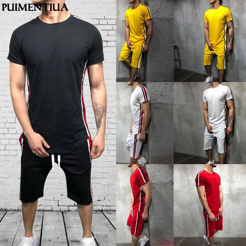 

Puimentiua Summer New Men's Hip Hop Fitness Short-Sleeved T-Shirt Korean Sports Suit Men's Fashion Running Casual Sports Suit